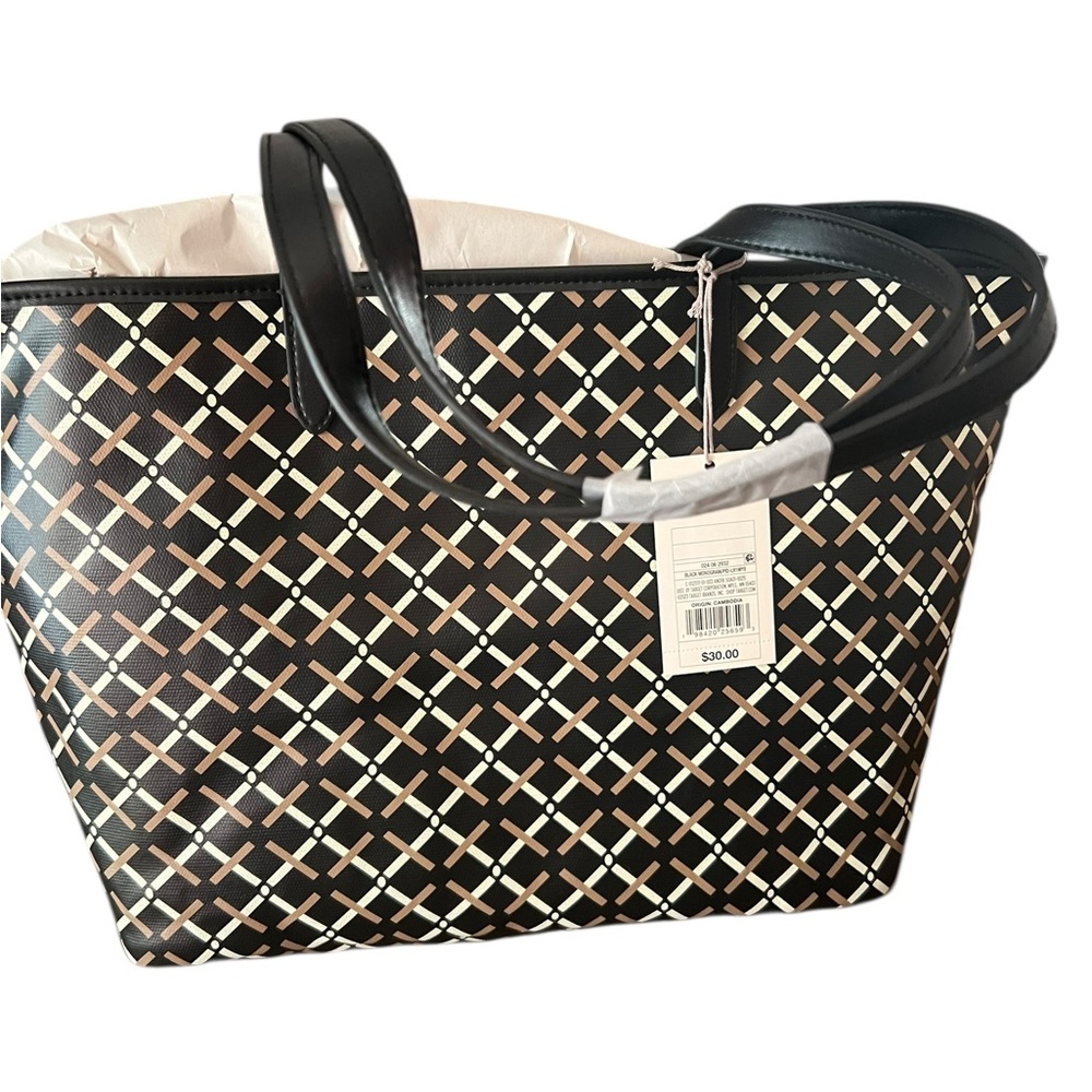 a new day Black and Cream Patterned Tote - Picture 3 of 10
